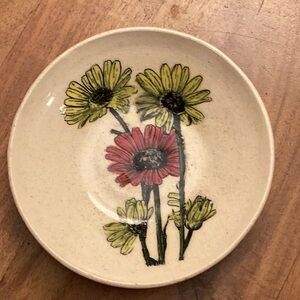 Handmade pottery dish with florals small handcrafted decorative plate